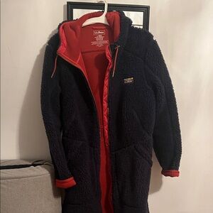 L.L. Bean Black Sherpa Jacket with Red Interior